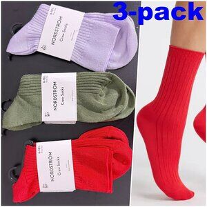 Nordstrom Ultra Soft Dressy Rib Quarter Socks 3-Pack Red Green Lavender
